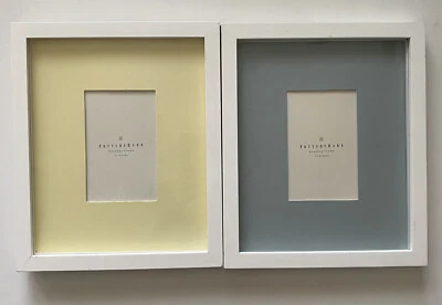 Lote 2 Pottery Barn Niños Galería de Madera Keasbey Marco Blanco 4x6 Amarillo y Azul Mat Foto 1 de 4