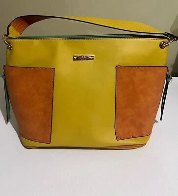 Bolsa de mão Nicole Lee Nicky EUA color block laranja mostarda rosa Polkadot dentro - Imagem 1 de 4