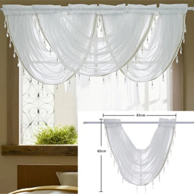 Valance Window Decor Crystal Beaded Trim Swag Rod Pocket Curtain Drape 80*60cm - Image 1 of 4