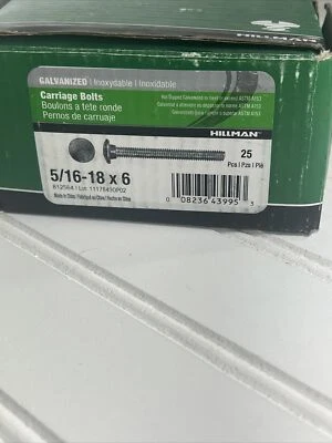 Perno de carro galvanizado Hillman 812564 5/16-18 x 6 pulgadas Qt-25 Foto 1 de 3