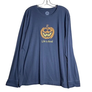 Life is Good Crusher Tee Mens XXL Blue Jack O Lantern Halloween Long Sleeve - Picture 1 of 9