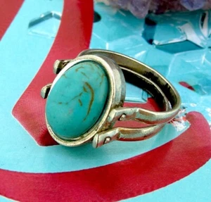 Turquoise & MOP Stones Sterling Silver Reversible Side Ring Two in One Ring Sz 4 - Picture 1 of 4