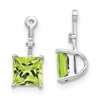 14k White Gold .01ct Diamond and Peridot Square Dangle Drop Earring Jackets - Image 1 of 4