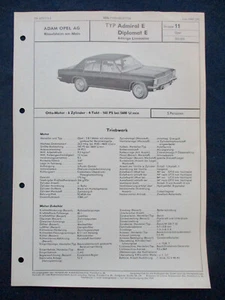 1x Opel Diplomat E Admiral E B 165 PS Prospekt Brochure VDA Typenblatt 1969 50 - Bild 1 von 2