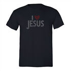XtraFly Apparel Men's Tee I Love Jesus Sequin Heart God Faith Crewneck T-shirt
