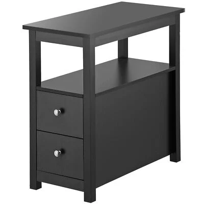HomGarden Open Shelf Storage Side Table Bedroom End Table W/2 Drawer Black - Image 1 of 4