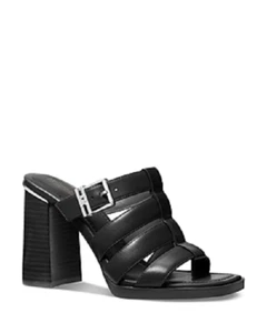 NEW MICHAEL KORS BLACK LEATHER PUMPS SANDALS SIZE 8 M $155 - Picture 1 of 6