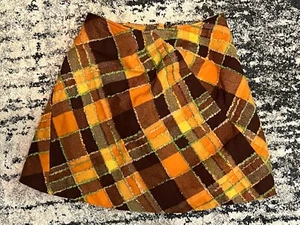 Vtg Christian Lacroix Mini Skirt  Wool Plaid Orange Retro Brown France 40 Ladies - Picture 1 of 5
