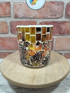 Mosaico de vidrio artístico vela votiva cera llena de vela parpadeante alimentada por batería  - Imagen 1 de 8