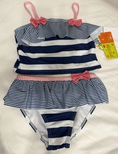 LITTLE GIRLS 6 PENELOPE MACK 2 PC Navy/White/Pink SWIMSUIT 50 UPF NEW wTags - Picture 1 of 6