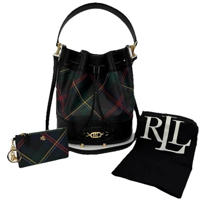 Ralph Lauren Andie Bolso Cubo con Cordón Cartera y Llavero Cartera Negro a Cuadros LRL Foto 1 de 4