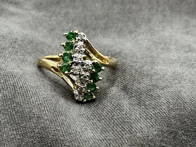 Anillo de piedras preciosas esmeralda natural diamante oro amarillo 14k 3,5 gr 7,5 tallas Foto 1 de 4