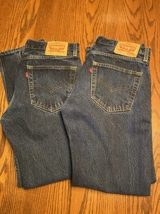 Levis 505 Jeans Mens 31x30 Blue Straight Leg Regular Fit Dark Wash 2 Pair EUC - Picture 1 of 3