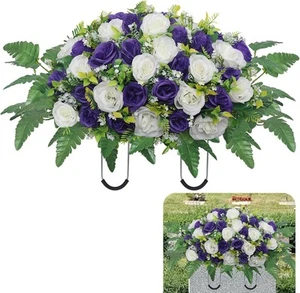 Cemetery Headstone Flower Saddle,Artificial Saddles Purple - Picture 1 of 6