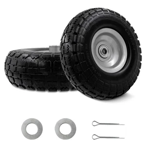 10-Inch 4.10/3.50-4 Tire and Wheel Flat Free, Heavy Duty Solid Replacement Ti... - Picture 1 of 7
