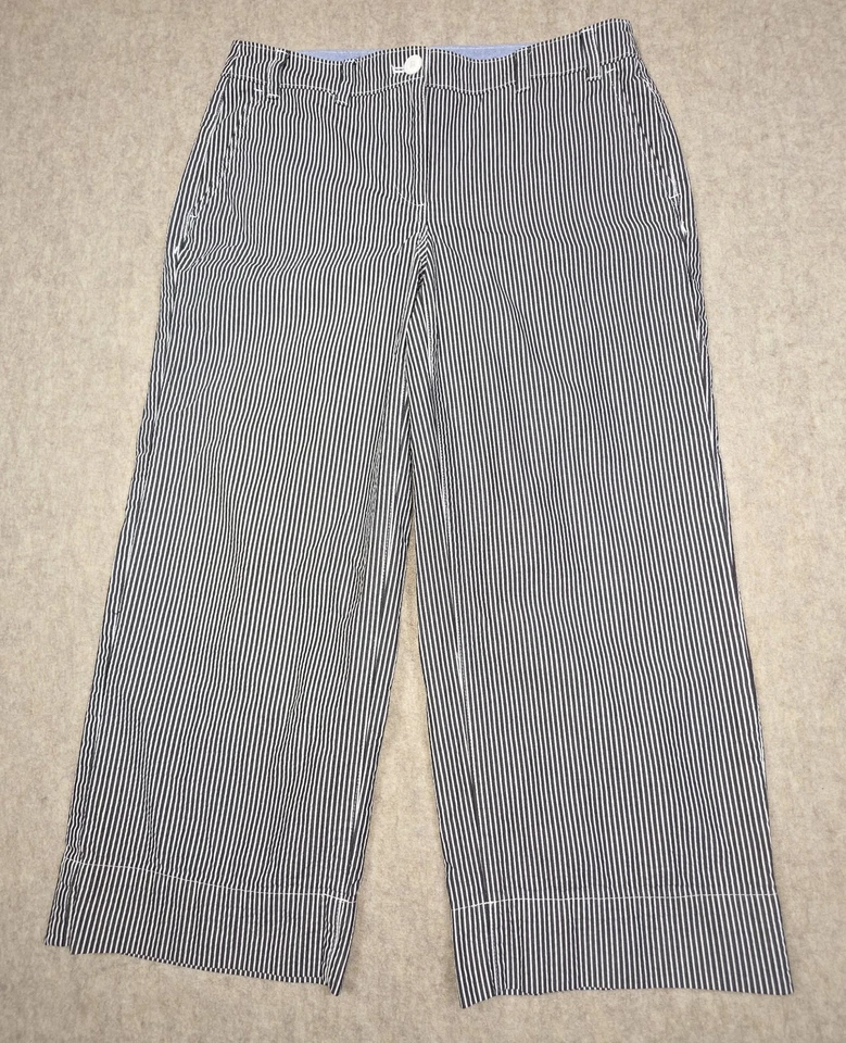 Pantalones de cubierta Talbots para mujer 2 azules/blancos a rayas pierna ancha algodón capri Foto 1 de 4