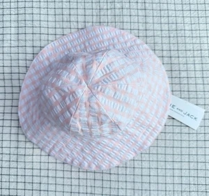janie and jack baby girl 0-3 months Seashell pink gingham Seersucker sun hat - Picture 1 of 8