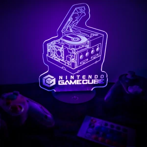 Nintendo Gamecube LED Edge Lit Night Light Sign W/16 Color Base & Remote - Picture 1 of 7