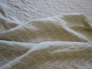 Embroidered Tan Linen White Jute Coastal Semi Sheer Drapery Bedding fabric 3.5Yd - Picture 1 of 10