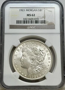 1921 Morgan Silver Dollar NGC MS 62 - Picture 1 of 4