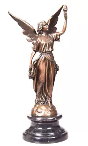 Bronze Statue Geflügelte Siegesgöttin Victory Nike Engel Lorbeerkranz Fackel - Bild 1 von 5