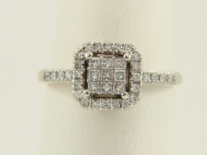 10K White Gold Halo Natural Diamond Engagement or Right Hand Ring Size 6.75 - Picture 1 of 12