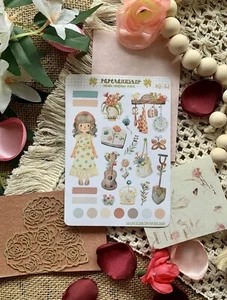 Cute Bloom Girl Sticker Sheet Aesthetic Kawaii Floral Planner Laptop Vinyl Decal - Picture 1 of 17