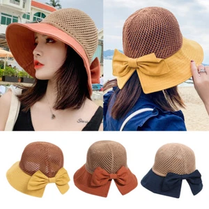 Wide Brim Straw Hat Foldable Beach Hat Women Bowknot Decor Floppy Cap Women/ ⇘ - Picture 1 of 29