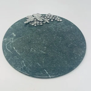 Seagull Pewter Charcuterie Cheese Board Tray Green Marble Grapes Vine 1992 Vtg - Picture 1 of 16