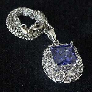 Hermosa Luce Cojín Tanzanita 7,31 quilates ¡Genuino! "Cadena de cuerda S/S .925 18" ¡NUEVA! - Imagen 1 de 8