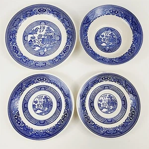 Vintage 4 Piece Blue Willow USA 2 Saucers, Plate & Bowl - Picture 1 of 8