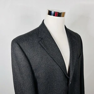 Oscar de la Renta 44L Sport Coat 100% Lambswool Black Gary Plaid Three Button - Picture 1 of 8