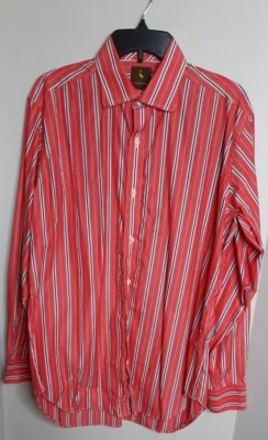 Tailorbyrd Mens Button Up Dress Shirt Size L Orange Red Striped Office Career  - Image 1 of 4