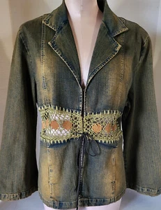 Abrigo Chaqueta Jean CJ Mujer Azul Largo Distress Talla XL Algodón/Spandex - Imagen 1 de 8