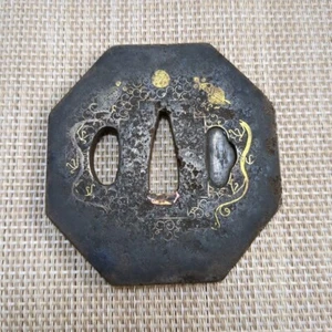 Japanische antike Tsuba von Katana Samurai Schwert Garde Eisen seltenes Design 76-B87 - Bild 1 von 8