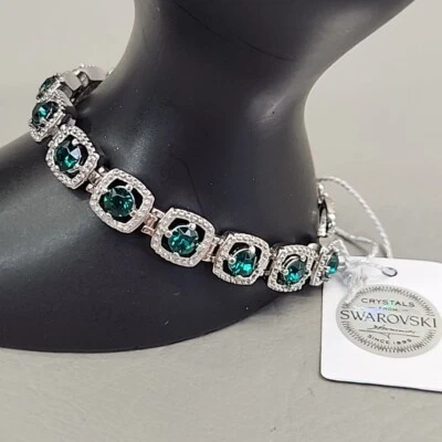 Pulsera de diamantes de imitación verde tono plata vinculada JTV 6,25" Foto 1 de 4