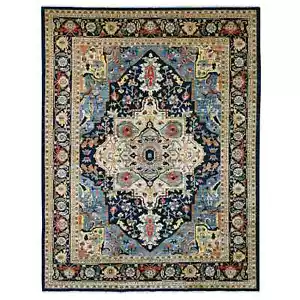 9'2"x11'10" Blue Afghan Peshawar Aryana Heris 100% Wool Hand Knotted Rug R20005 - Picture 1 of 11