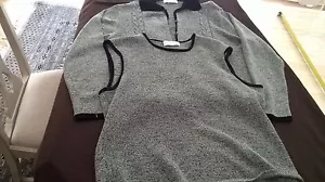 Women Casual Corner Gray/Black Long-Sleeved Button-down Top & Sleeveless Blouse - Picture 1 of 12
