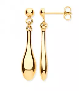 9CT HALLMARKED YELLOW GOLD POLISHED 30MM ELONGATED TEARDROP EARRINGS - Picture 1 of 5