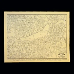 Vintage BOSTON Map Wall Art City Street Original Decor 1940s Antique - Picture 1 of 7