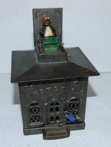 BANCO MECÁNICO DE HIERRO FUNDIDO EXCELSIOR HALL'S 1869 VINTAGE LIMPIO CON CAJERO - Imagen 1 de 9