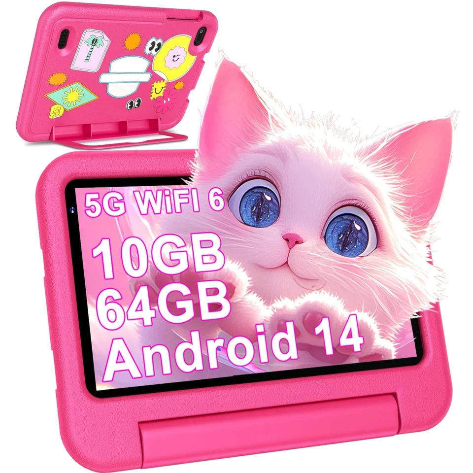 Kinder Tablet 7 Zoll Android 14 10GB RAM 64GB ROM 1TB WLAN 6 Bluetooth Rosa - Bild 1 von 1