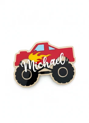 Monster Truck Kids Sign – Acrylic with Timber Backing | Custom Name Wall Art - image 1 of 4