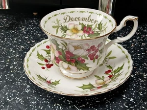 ROYAL ALBERT FLOWERS OF THE MONTHE DECEMBER CUP AND SAUCER - Picture 1 of 3