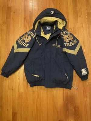 Vintage Notre Dame Fighting Irish Starter Jacket Puffer Sz Medium Missing Zipper - Image 1 of 4