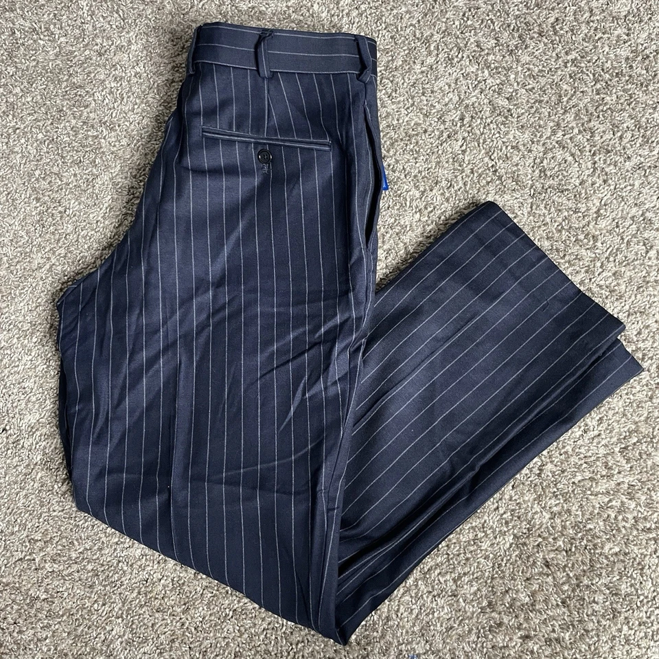 Pantalones Brooks Brothers Regent para hombre 36x30 azul marino a rayas lana elásticos usados en excelente estado a rayas Foto 1 de 4