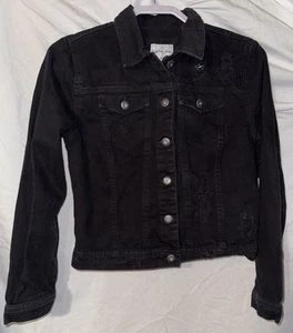Chaqueta de mezclilla negra Highway Jeans mediana envejecida con botones 100 % algodón - Imagen 1 de 8
