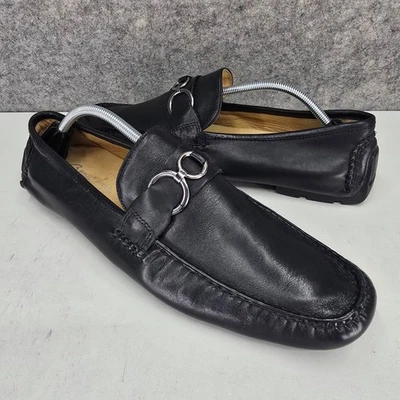 Bacco Bucci Mens 12D Black Leather Driving Loafers Shoes Buckle Marcelo Brazil - Image 1 of 4