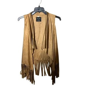 Love Tree Women's Brown Faux Suede Fringe Long Vest Western Boho Hippie Small - Picture 1 of 3