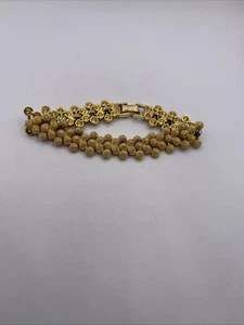 Vintage goldfarbenes etruskisches Revival "Bienenstock" Armband rund Scheibe Haute Coture - Bild 1 von 5